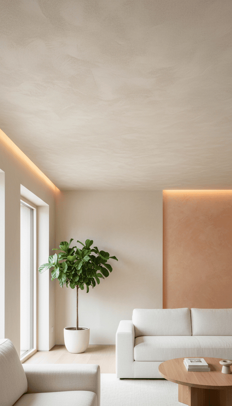 Freshly plastered ceiling with smooth even surface